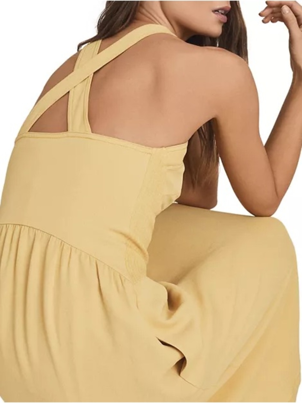 Reiss Pale Yellow Halter Crisscross Midi Dress - Picture 5 of 8